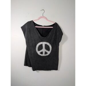 POL Small Studded Grey PEACE SYMBOL Sleeveless Sign Logo Free Love Hippie